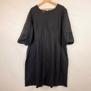 Talbots Women's Short sleeve Midi dress Sz 16P V-neck Black Ponte Sheath
